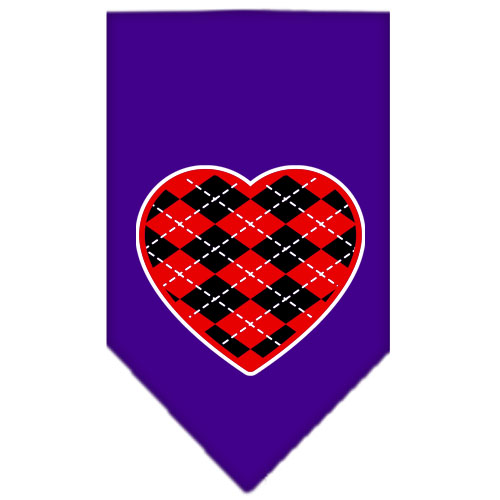 Argyle Heart Red Screen Print Bandana Purple Large